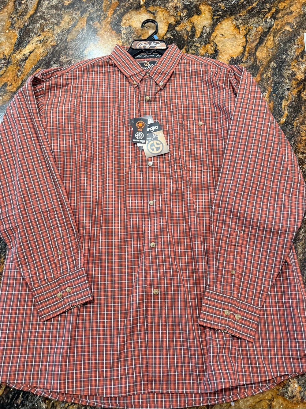 Wrangler Men’s Red Plaid Button-Down Shirt- George straight
